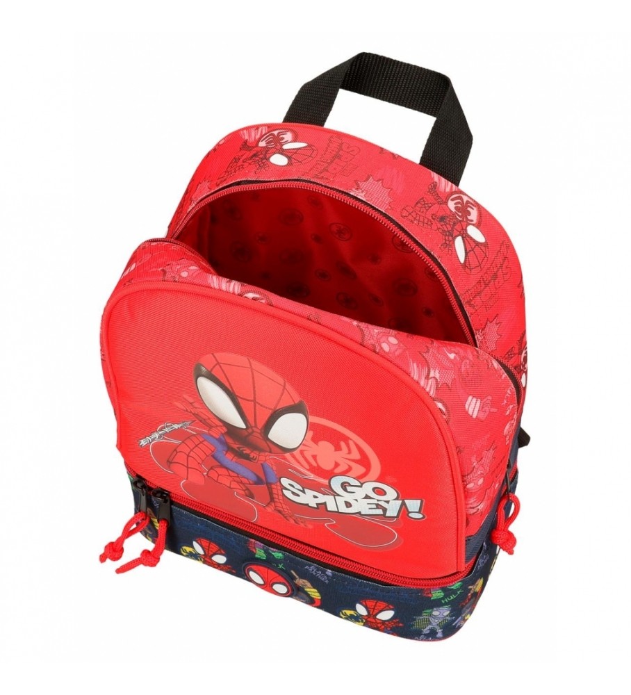 Mochila Joumma Bags Go Spidey com bolsa térmica vermelha para lanches - 23x28x13cm