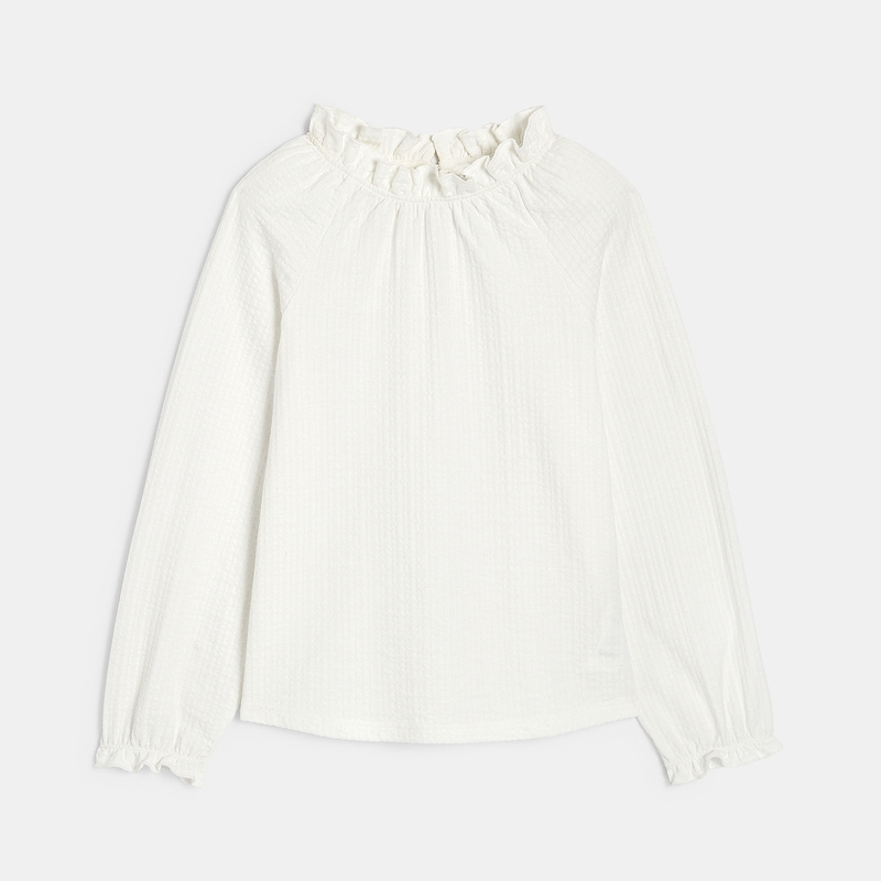 T-shirt à col collerette blanc fille