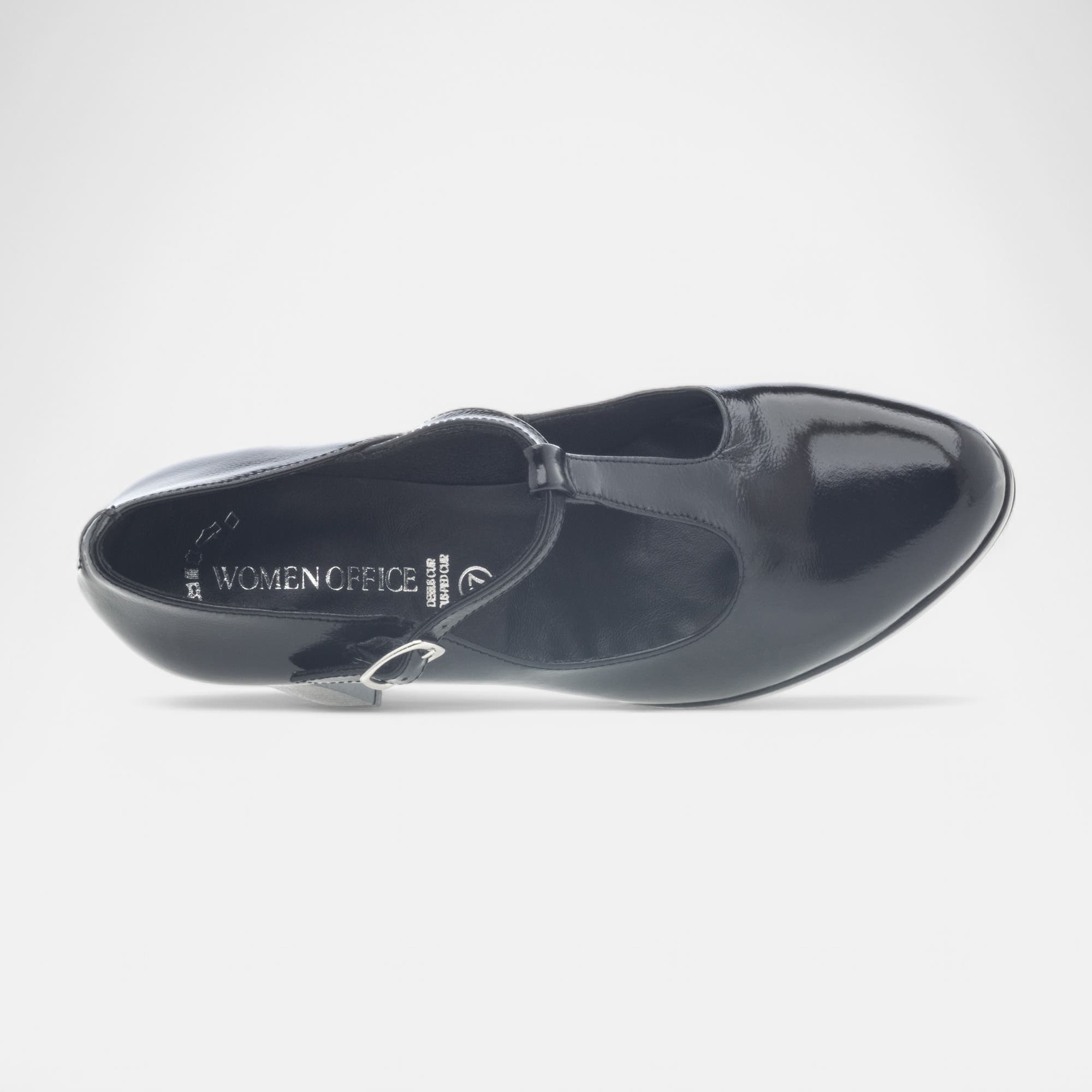 Babies à talon Femme en cuir noir vernis