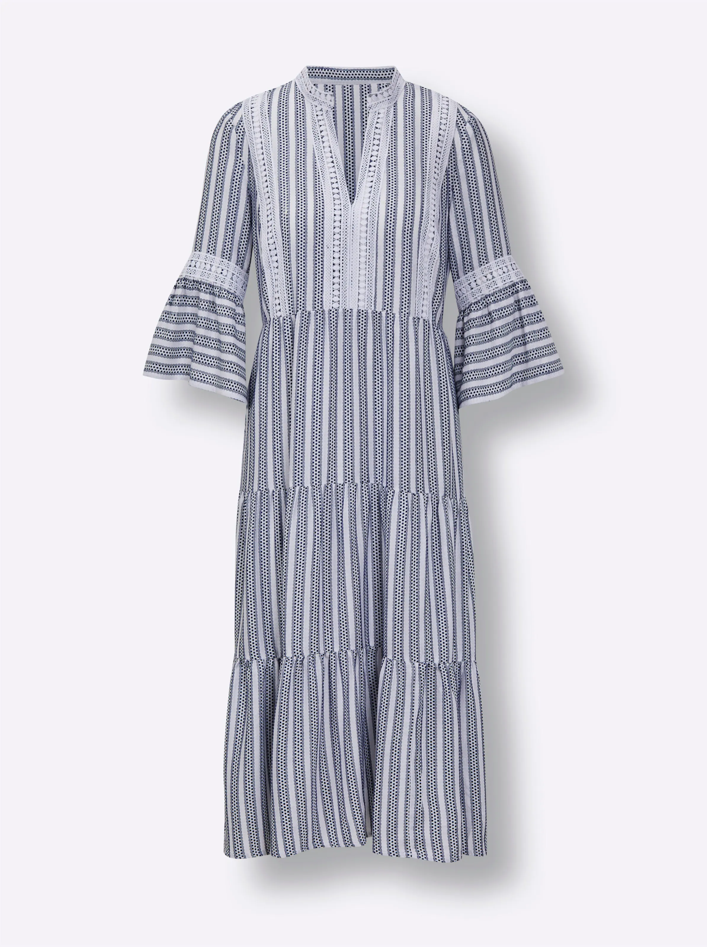 CREATION L PREMIUM Lyocell-Leinen-Kleid in weiß-royalblau-gestreift