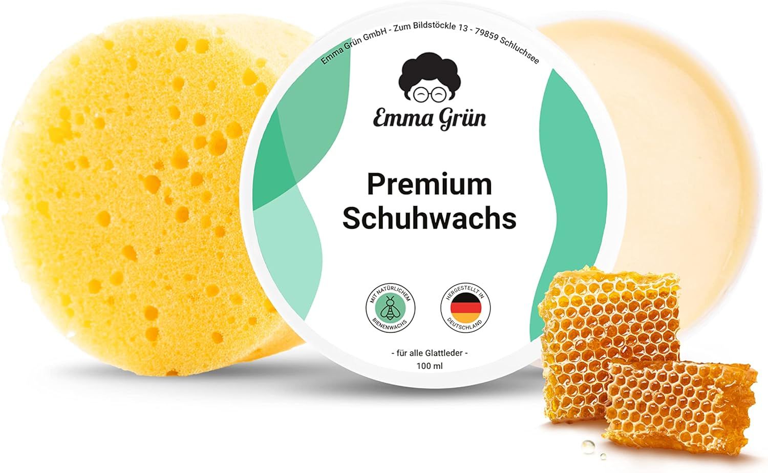 Emma Grün® Schuhwachs farblos mit Bienenwachs inkl. wiederverwendbarem Schwamm