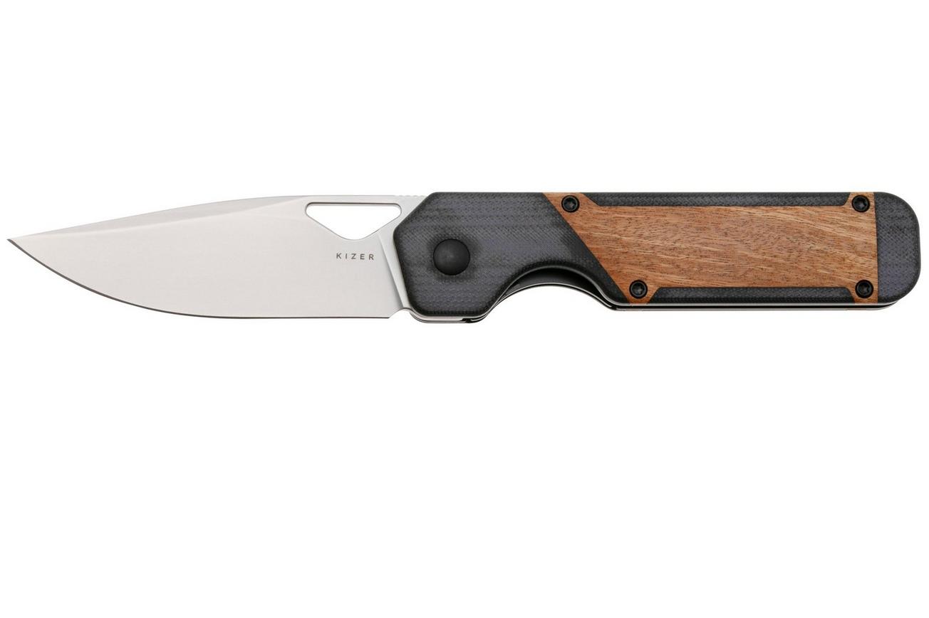 Kizer Vanguard Militaw V3634C2 Liner Lock, Satin 154CM, Black G10, Mkuruti Wood Inlay, zakmes, Jonathan Styles design