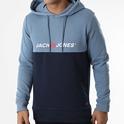 Sweat Capuche Corp Block Bleu Marine Bleu Clair