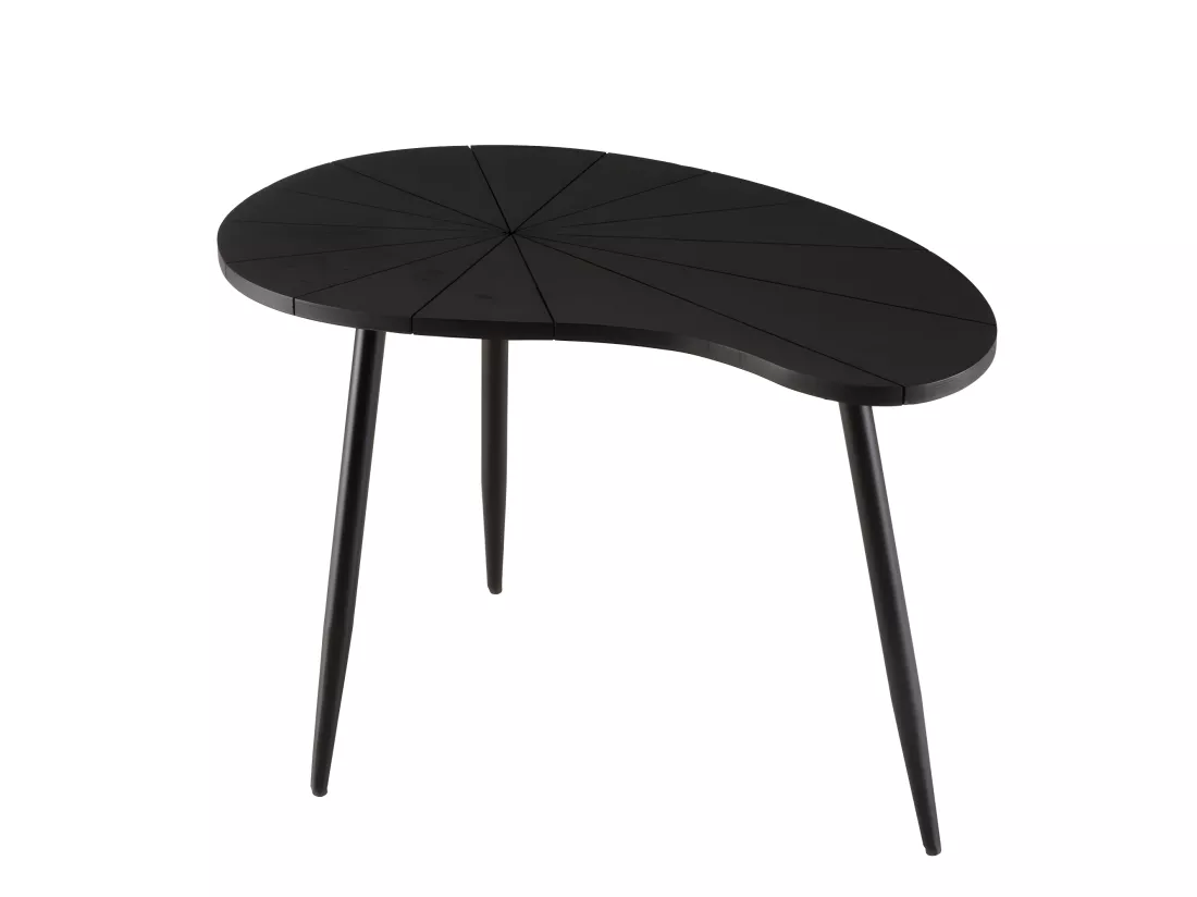 JAMES - Table d'appoint ovoïde plateau texturé noir mat pieds fer noir