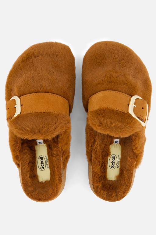 Scholl Pantoffels cognac Imitatiebont