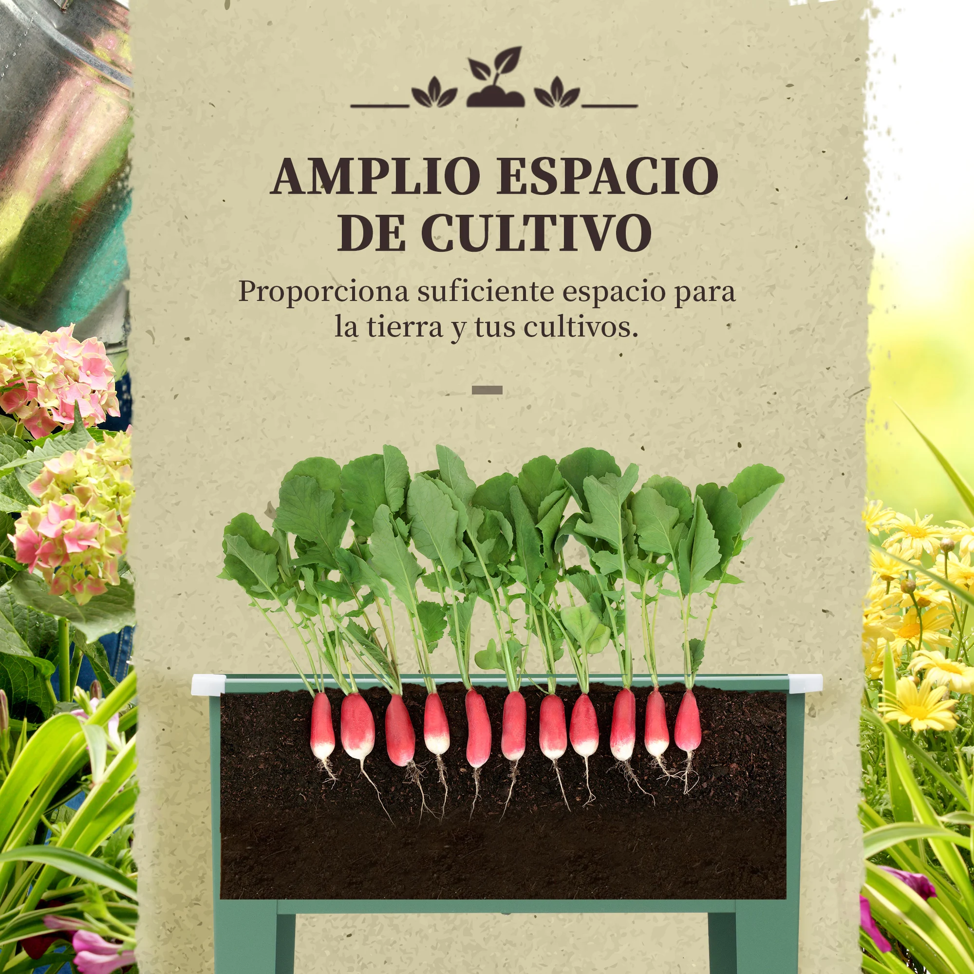 Jardim urbano elevado Outsunny com rodas, floreira externa em aço galvanizado 64x55x79 cm com prateleira e alça lateral para cultivo de plantas, flores e vegetais (verde)