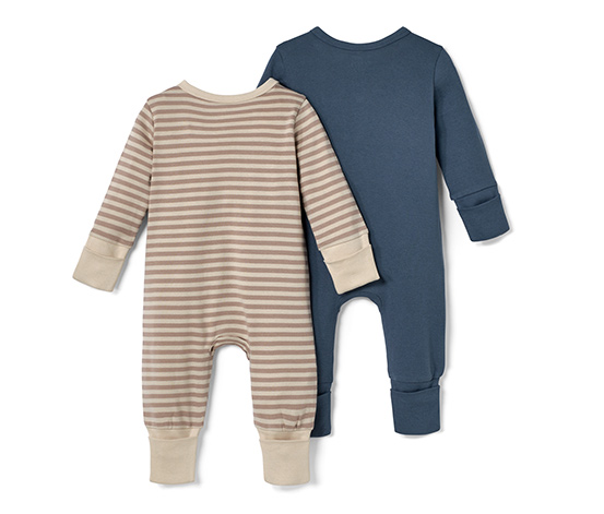 2 Baby-Pyjamas, mittelblau und gestreift