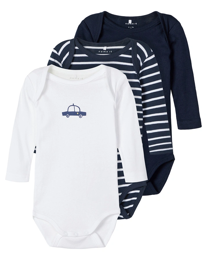 Langarmbody NBMBODY 3er-Set in weiß/dunkelblau/gestreift