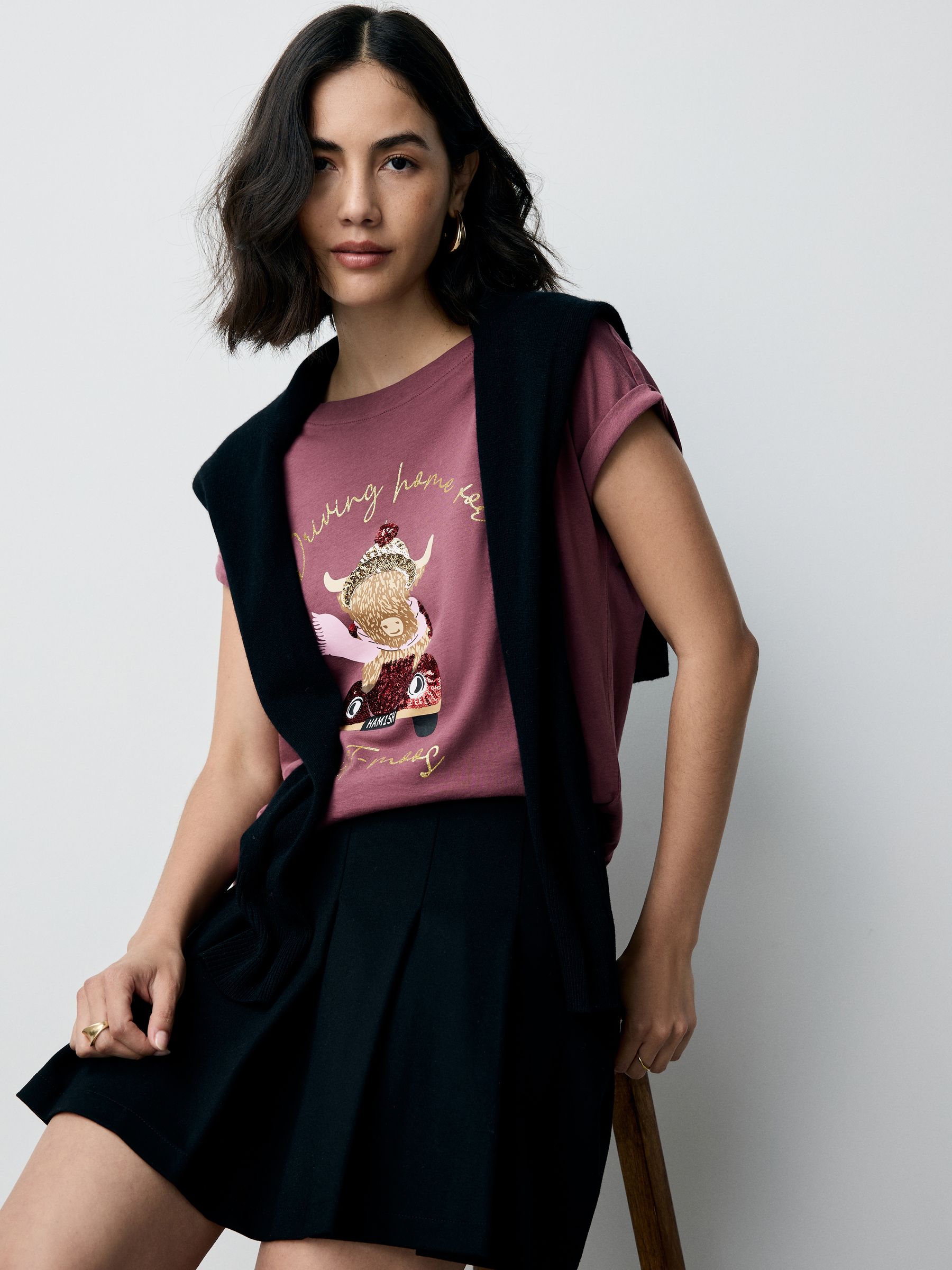Roze Kerstmis Hamish - T-shirt met kapmouwtjes