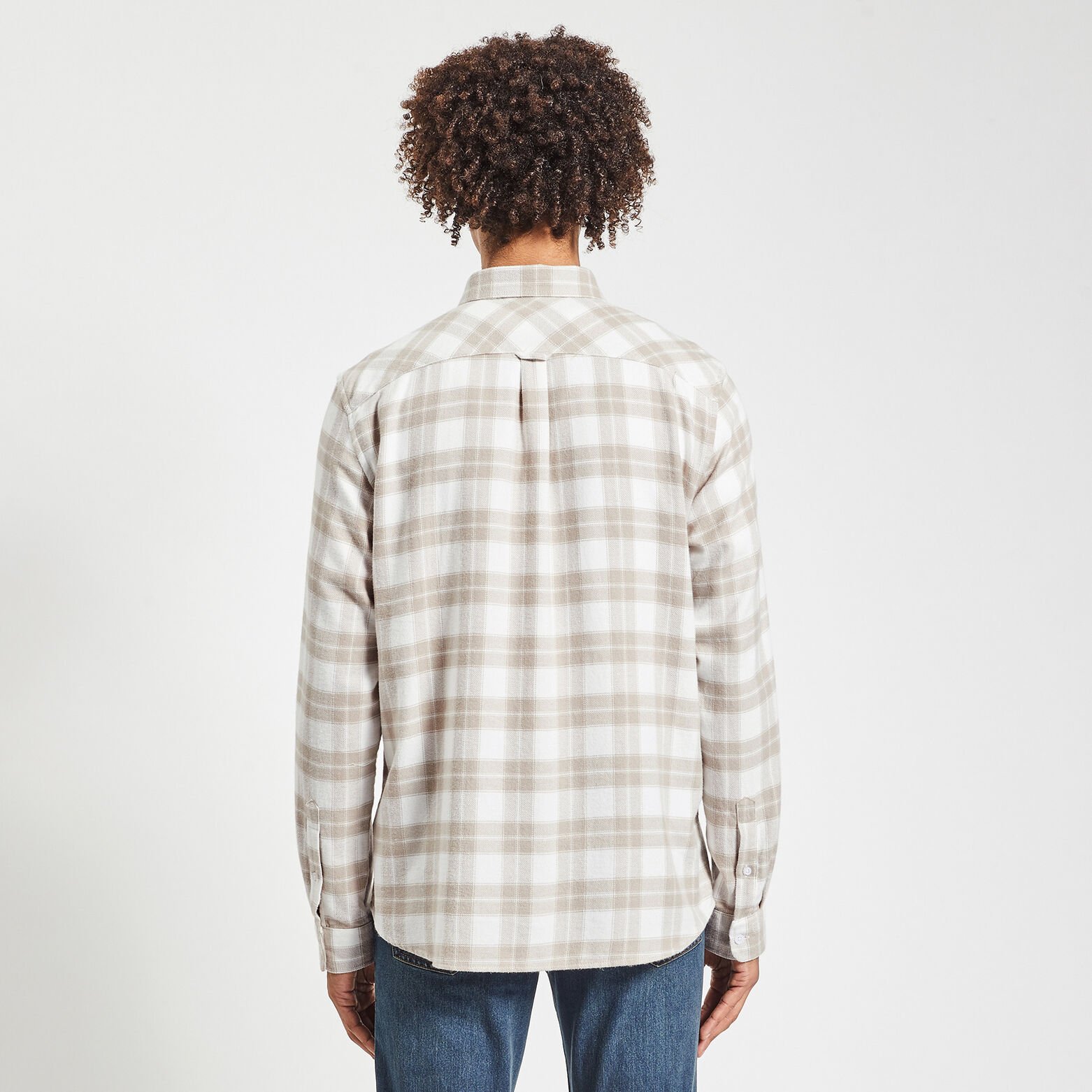 Chemise regular carreaux coton recyclé flanelle Ecru