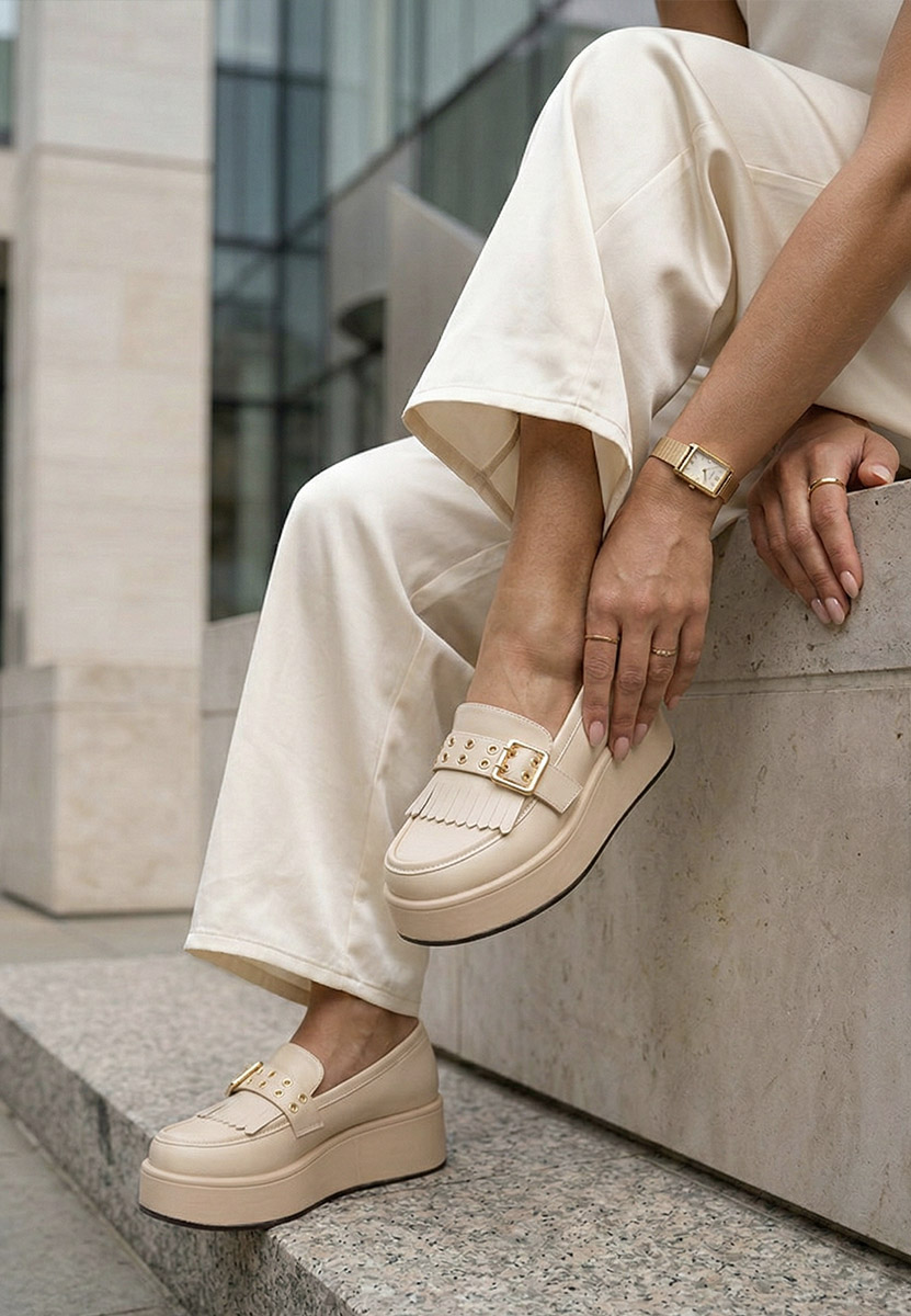 Mocassins à plateforme beige Magie