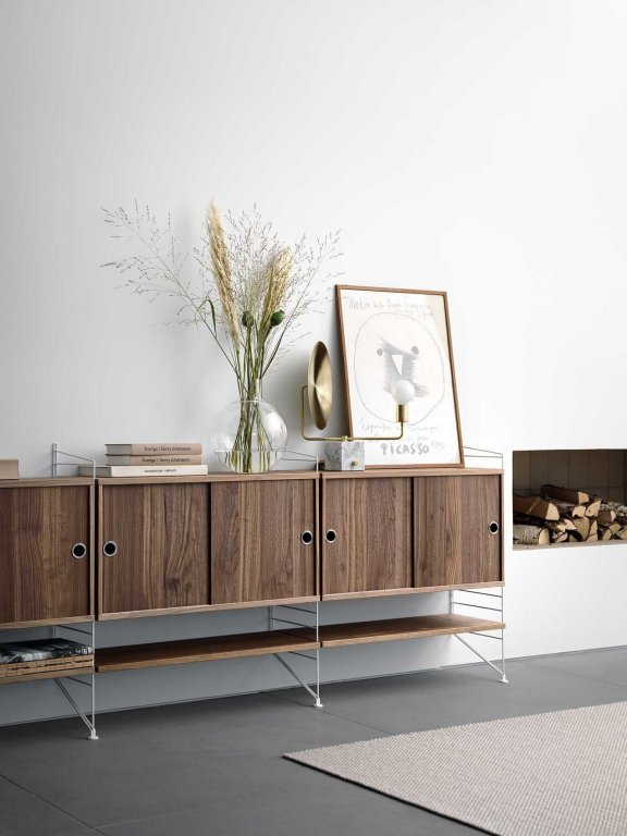 String Furniture Cabinet with sliding doors 78 x 20 x 37 cm walnoot