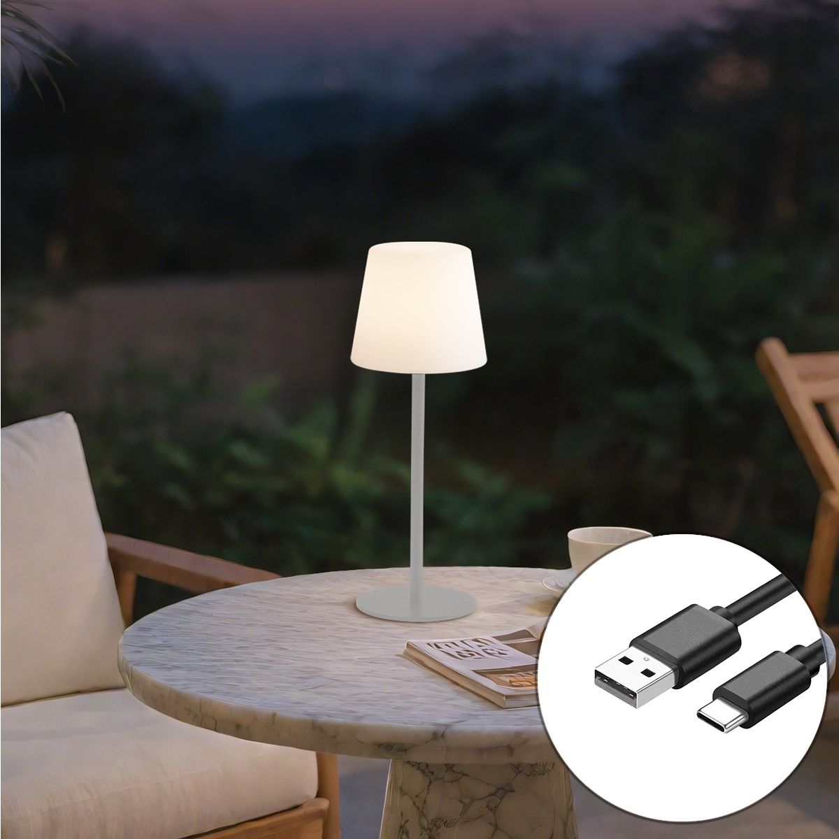 Tafellamp wit oplaadbaar incl. LED en dimmer IP54 - Jude