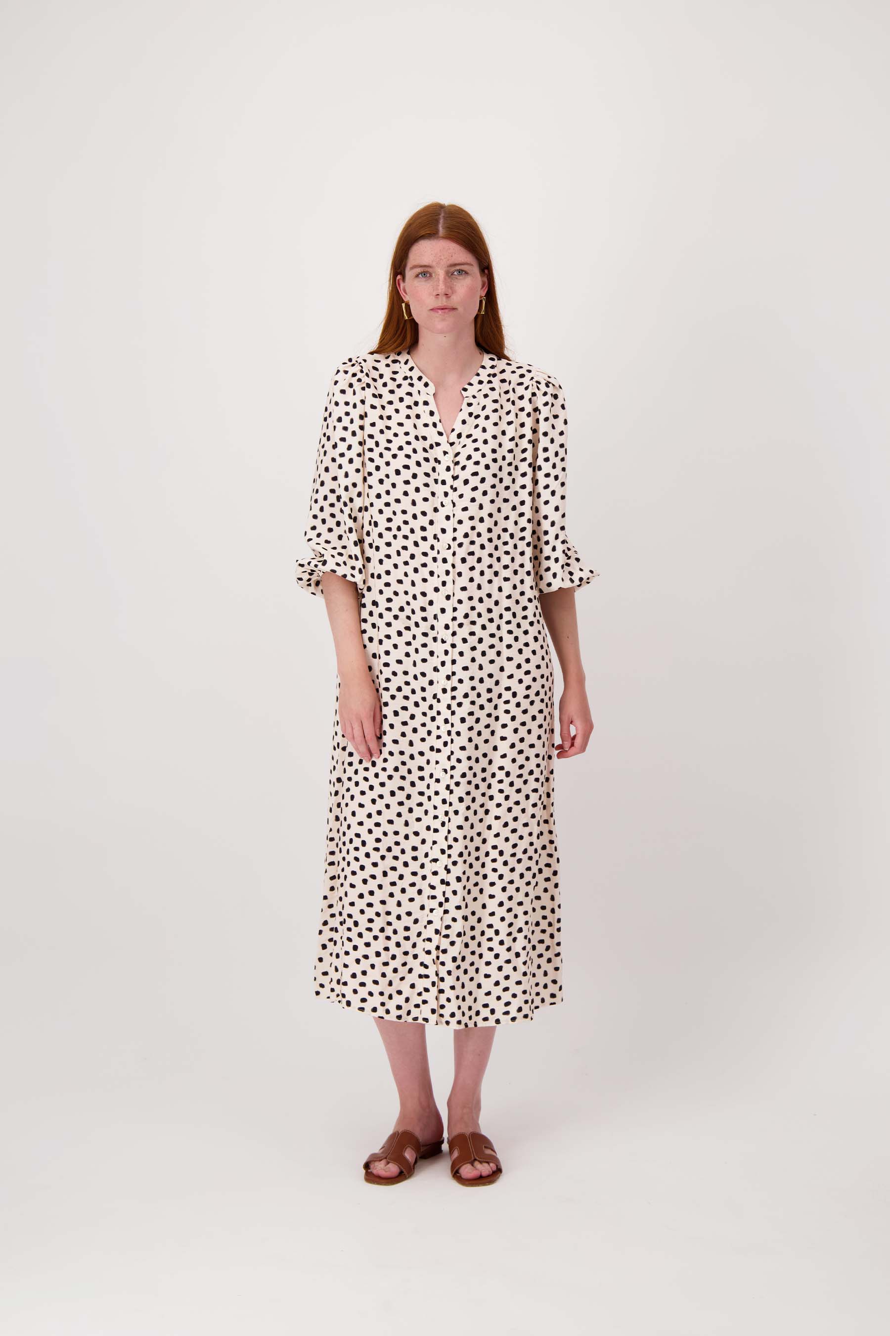 jurk met stippen print korte mouw