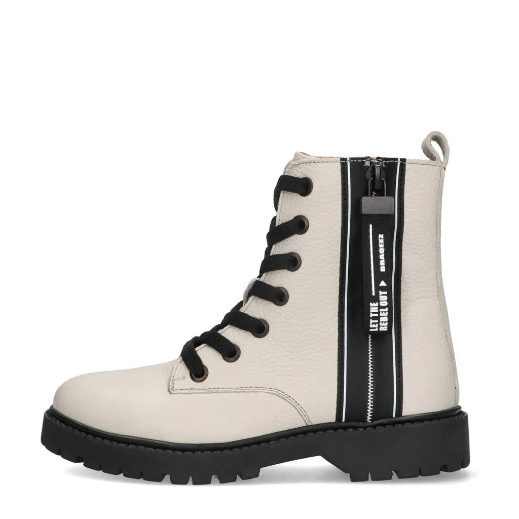 Braqeez leren veterboots ecru