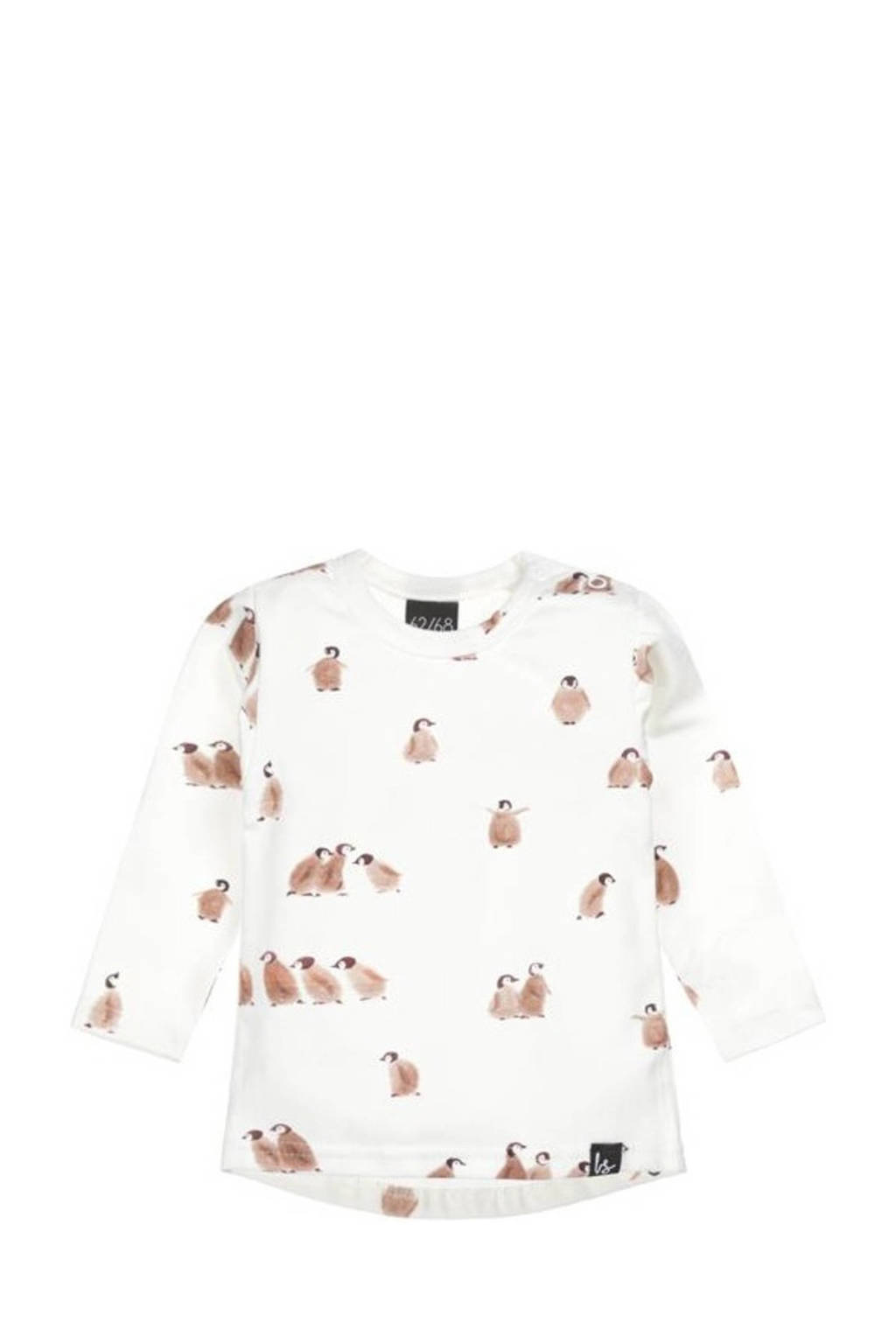Babystyling baby longsleeve met all over print wit/bruin