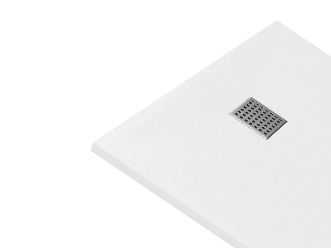 Receveur extra-plat à poser ou à encastrer découpable en résine SMC avec siphon - Blanc - 140 x 90 cm - MIRNOSA