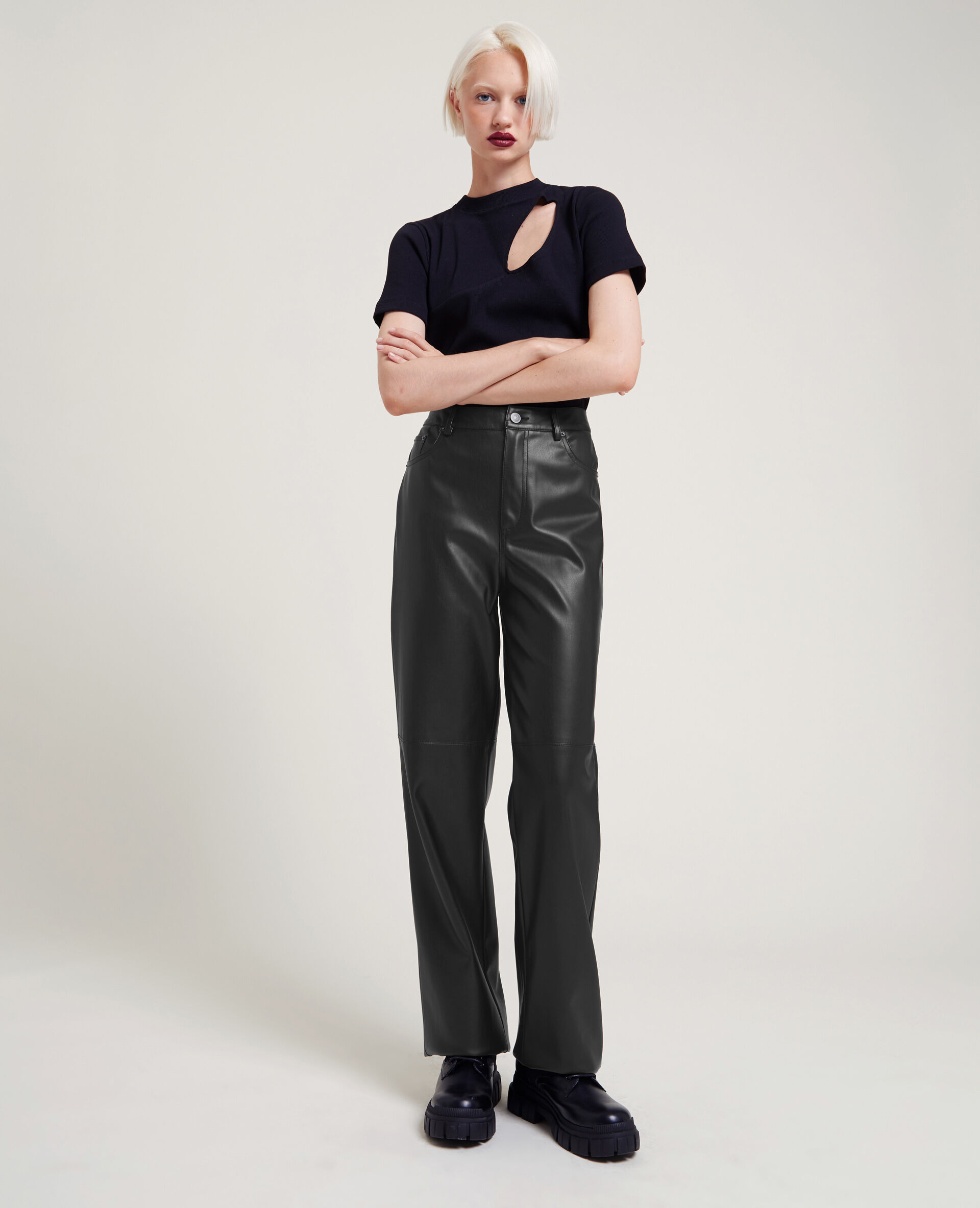Pantalon droit en simili cuir SMALL - Noir