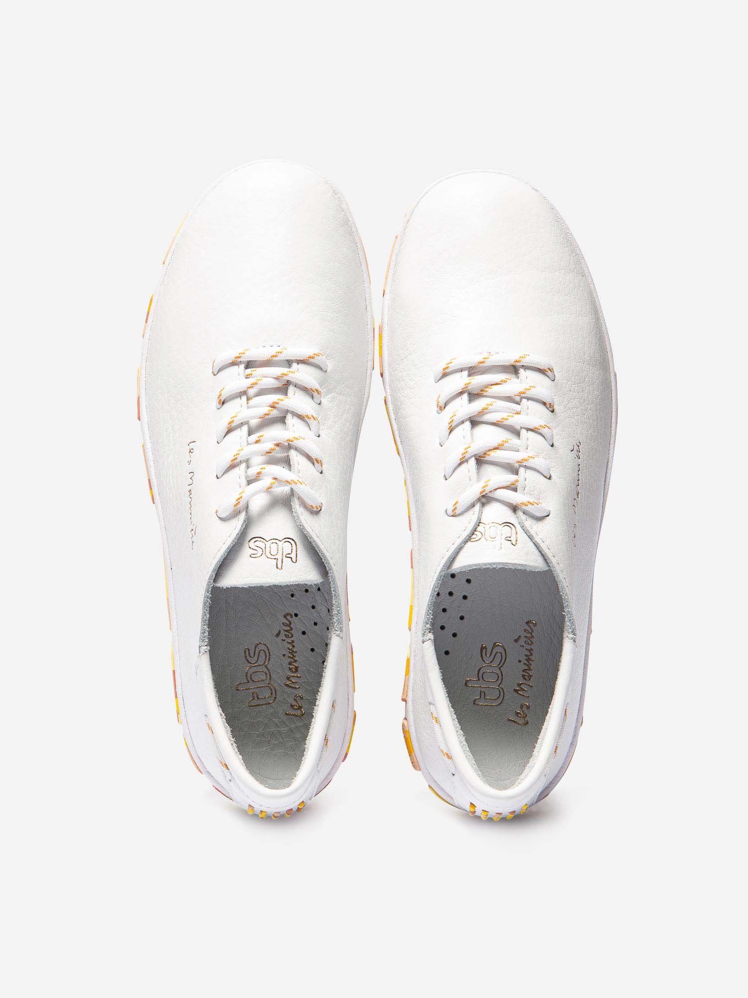 Tennis Femme Confort Cuir Blanc Semelle Orange