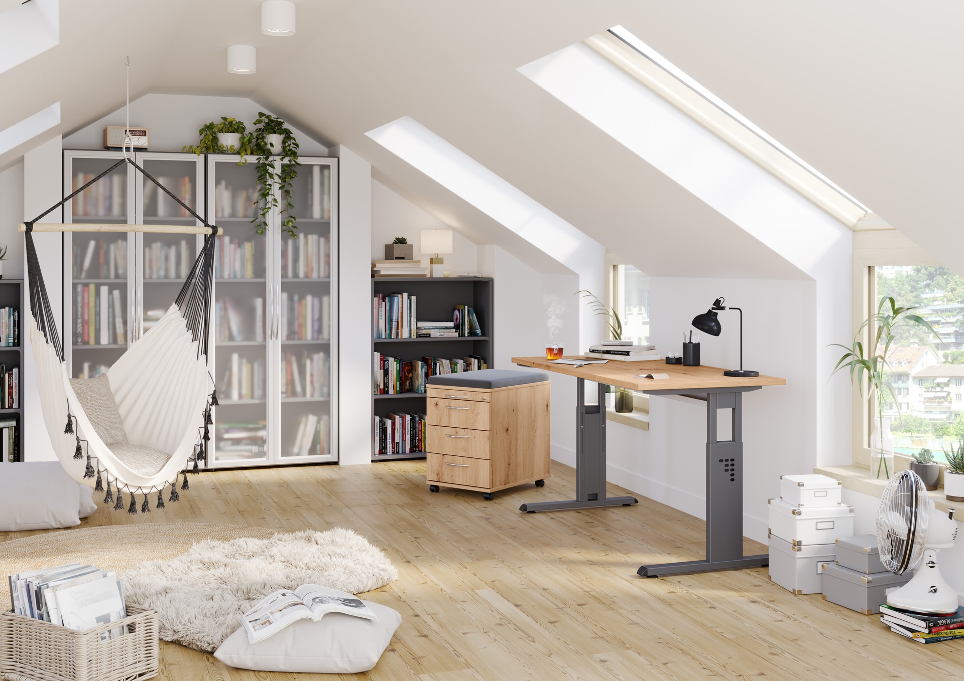 Aktenschrank 80 cm Graphit/ Rahmen Silber