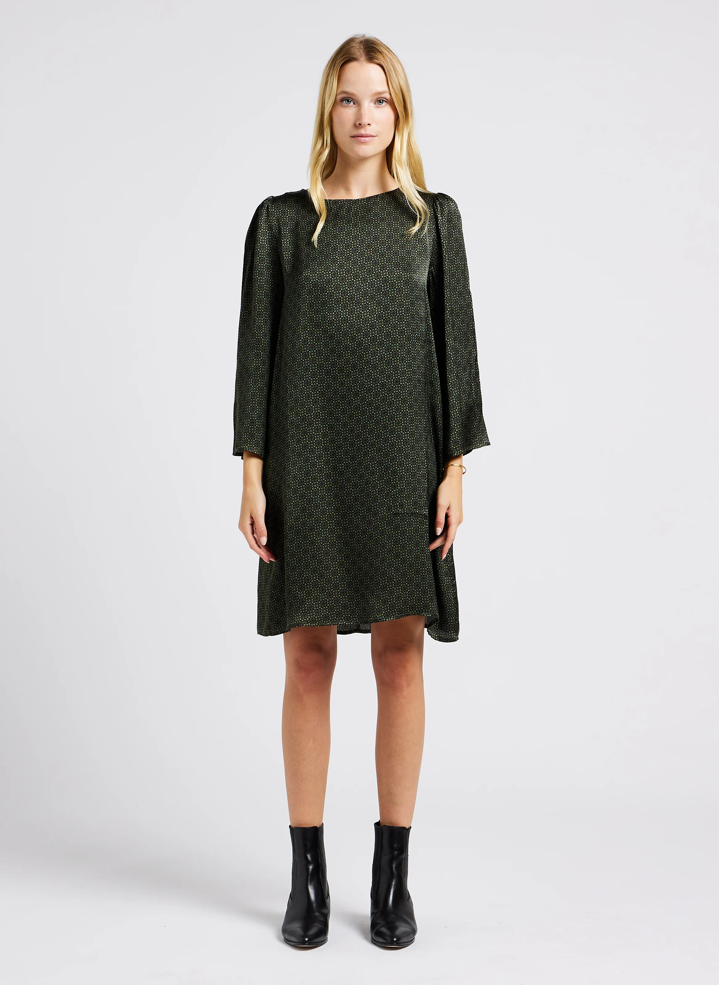 LUCIE - Robe col rond imprimée | Vert