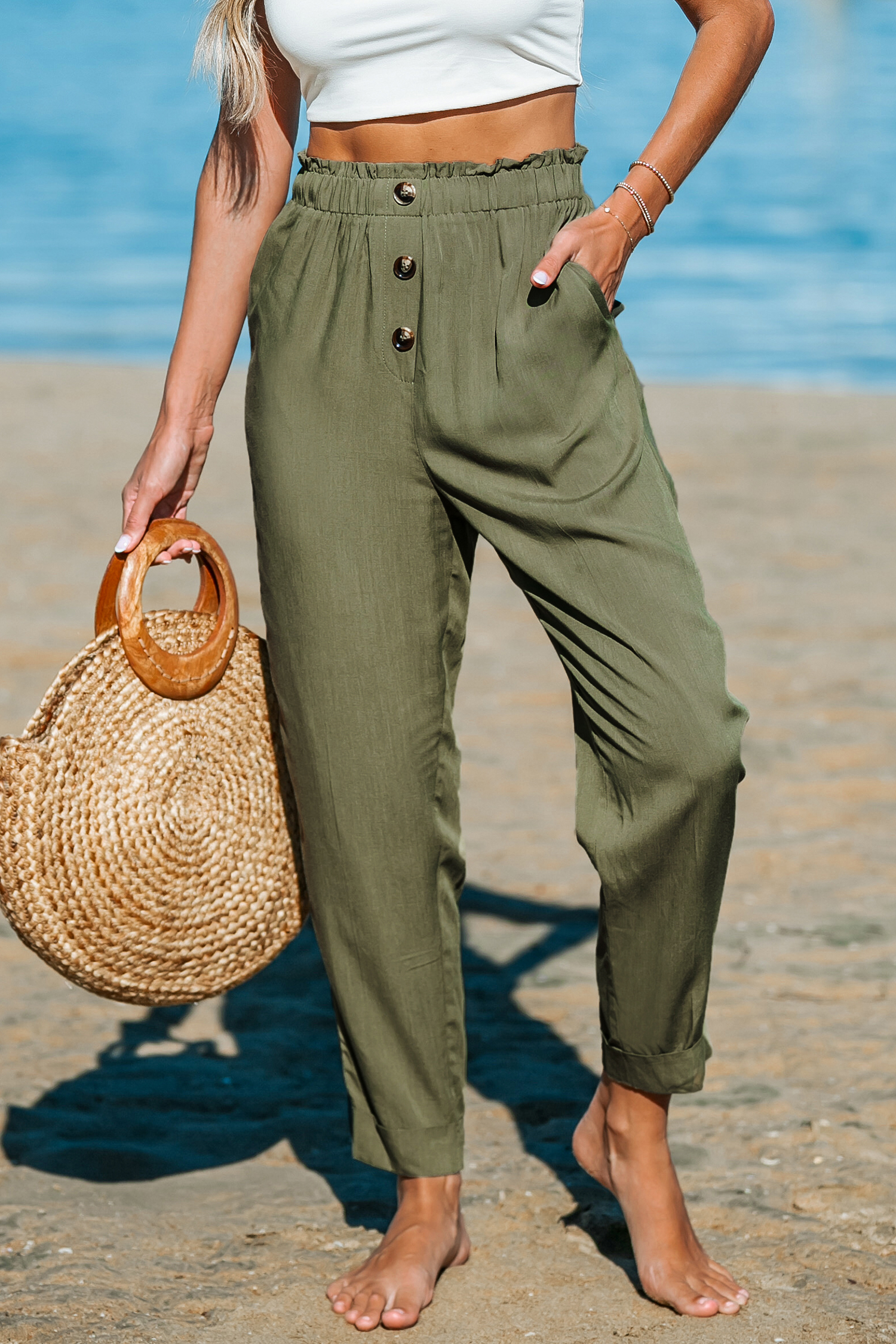 Pantalon à jambes trapèze vert