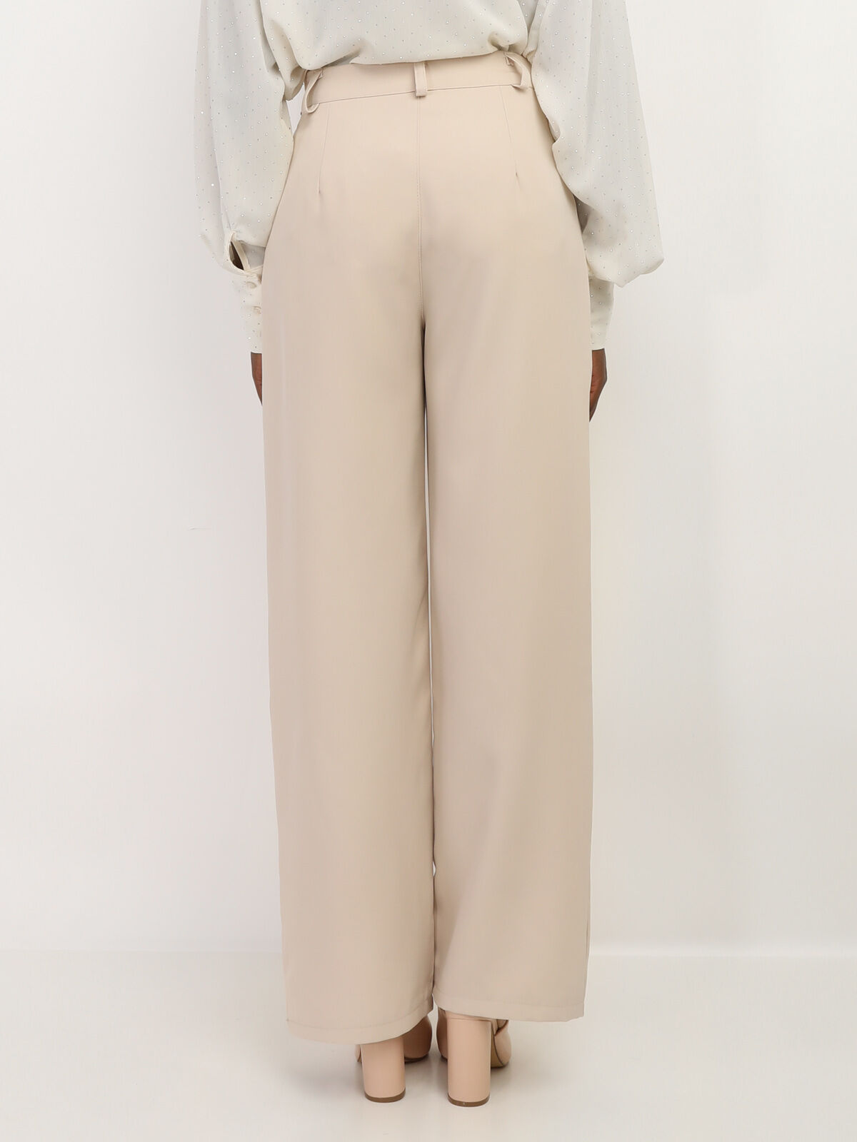 Pantalon de costume large à plis- Beige