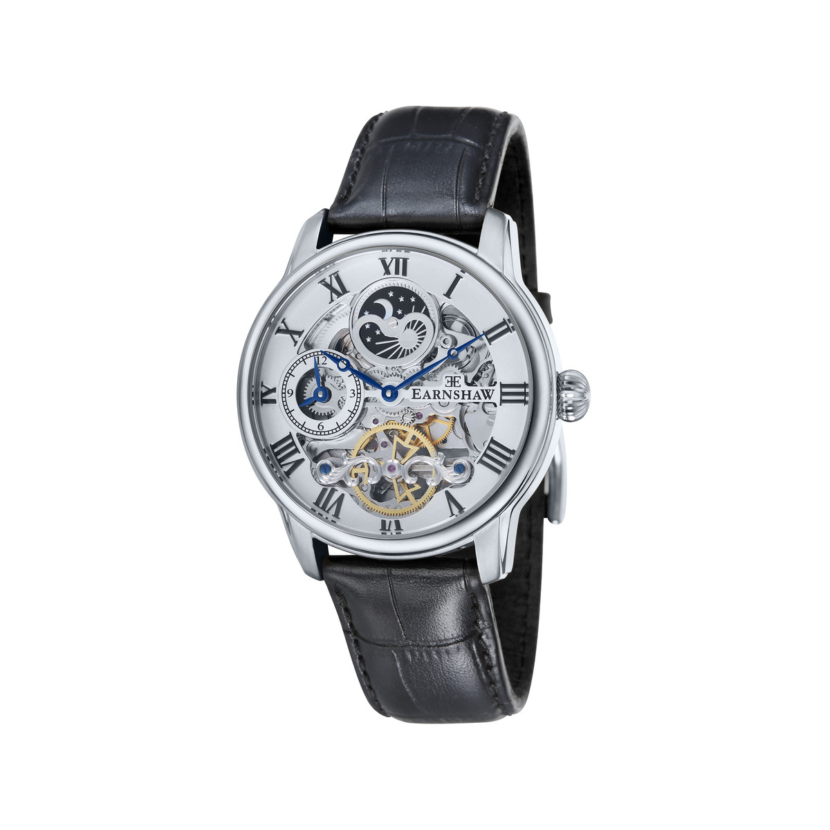 Montre EARNSHAW longitude homme automatique acier bracelet cuir noir