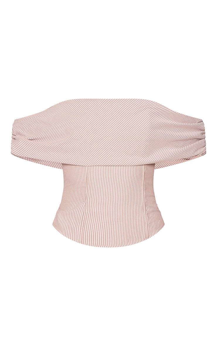 Beige Haut Corset Bardot À Fines Rayures