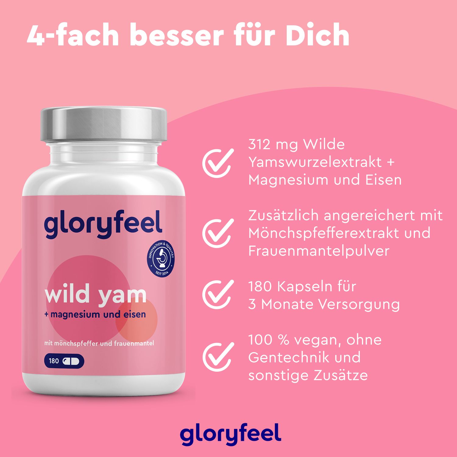 gloryfeel ® Wild Yam + Mönchspfeffer & Frauenmantel mit Magnesium & Eisen Kapseln