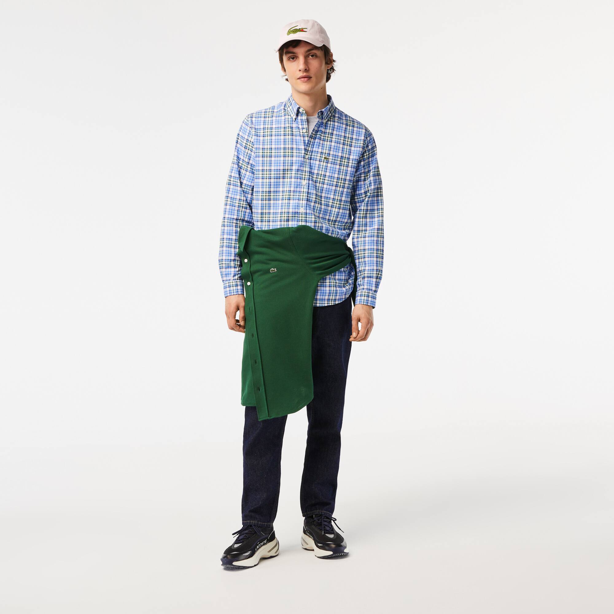 Herren LACOSTE Hemd kariert aus Bio-Baumwolle Lange Armel - Blau - Lacoste - Herren