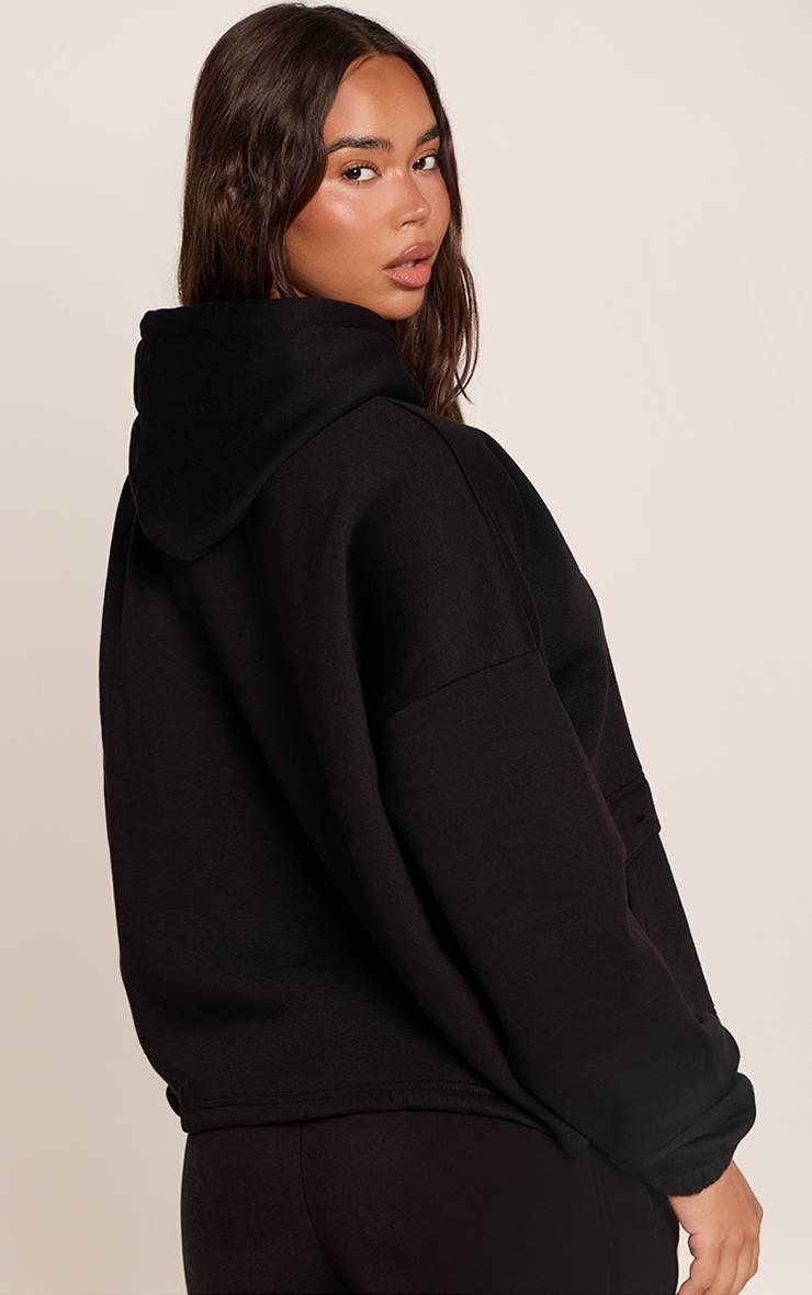Noir Sweat À Casynthétiqueche Ourlet Large Avec Poche Kangourou