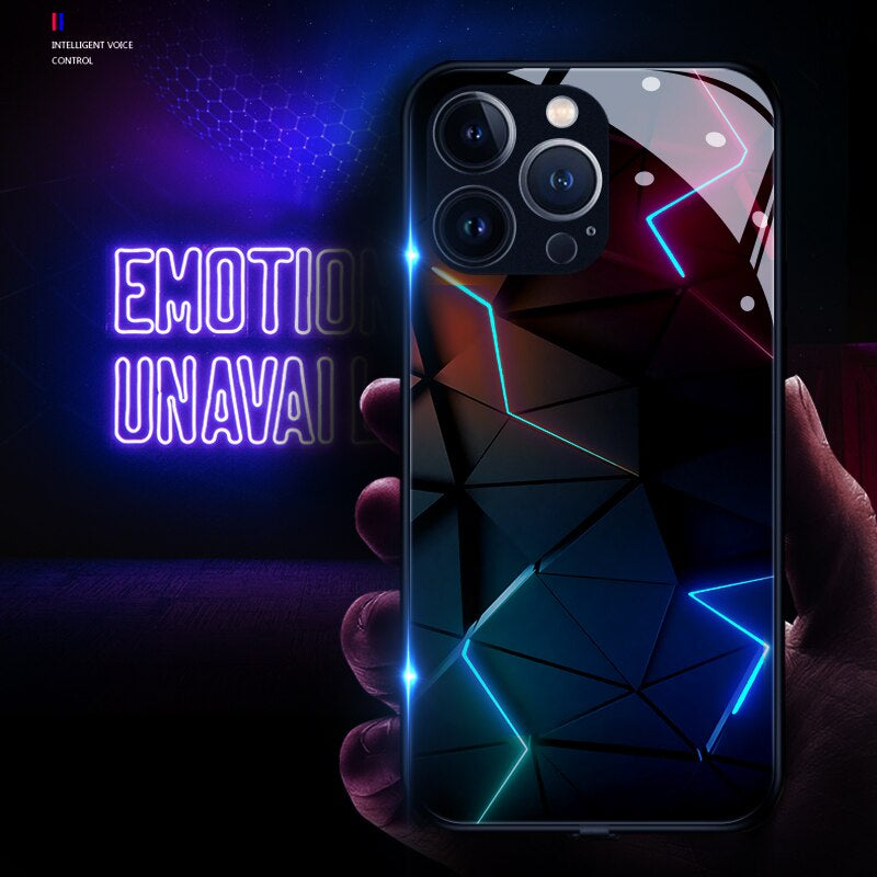 iPhone 14 Hybrid Hardcase Hülle mit TPU Bumper   LED Acryl Rückseite   Kameraschutz - Blitz Design