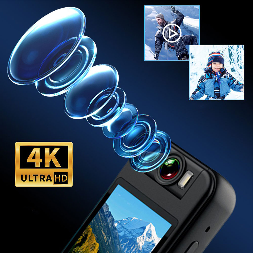 Mini 4K Outdoor Kamera mit Sprachaufzeichnung / MicroSD Slot / 180° Blickwinkel und Velo-Halterung (1400 mAh) - Schwarz