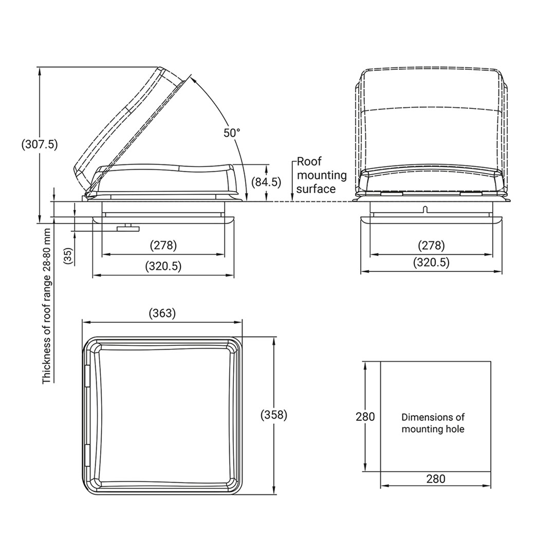 ProPlus 28 x 28 cm dakluik met ventilator - zonder ventilatie