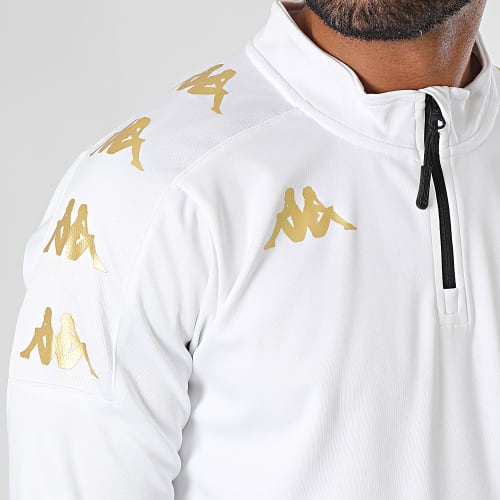 Sweat Col Zippé A Bandes Gassolo 331G3HW Blanc Doré