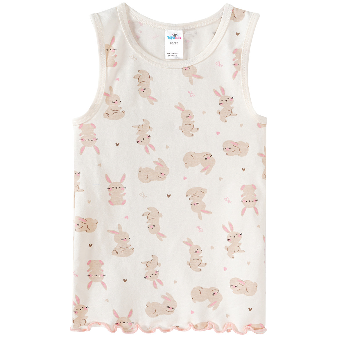 Topomini 2 Baby Unterhemden mit Hasen-Allover rosa / cremeweiss