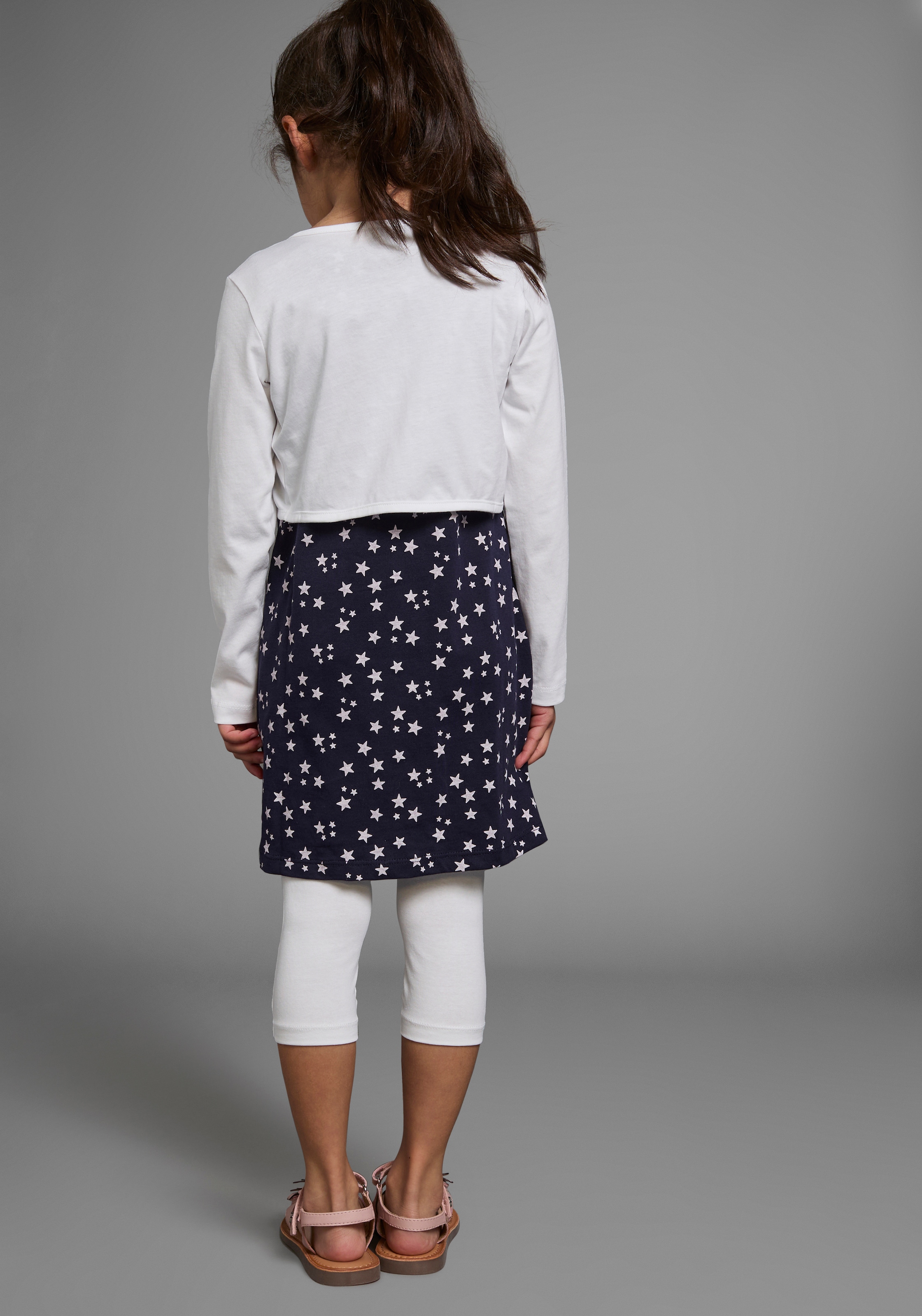 KIDSWORLD Bolero, Kleid & Leggings »3tlg. Set, Komplett Outfit mit Sternenmuster«, 3 Stk. mit niedlicher Bolero-Jacke