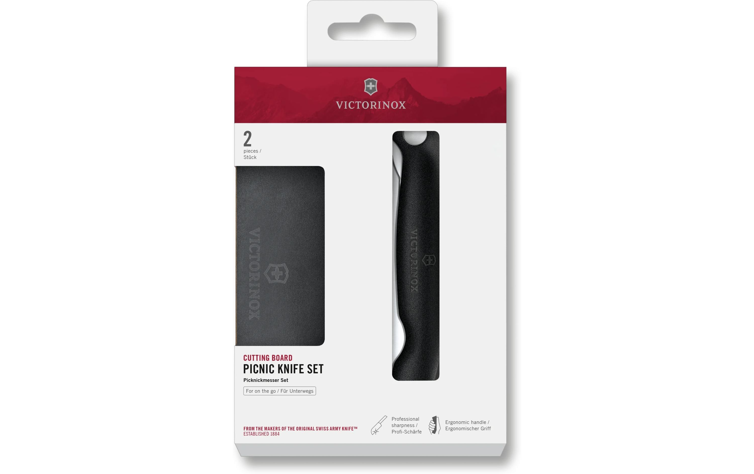 Schneidebrett-Set, SchwarzSet mit zusammenklappbarem Gemüsemesser und kompaktem Schneidebrett