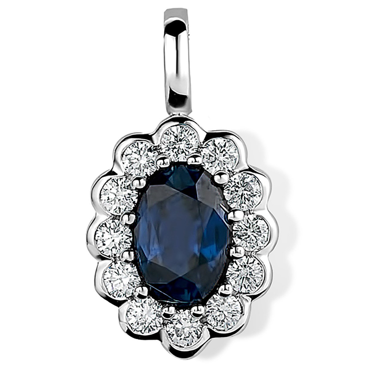 Pendentif or blanc 18 carats saphir diamants