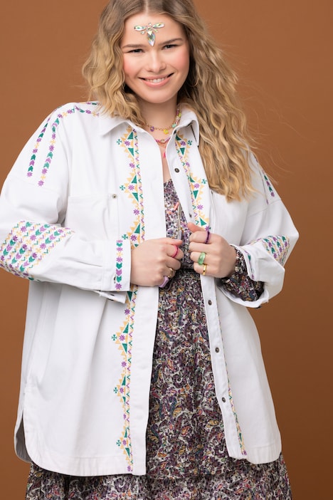 Jeansjacke, oversized, Stickerei, Langarm