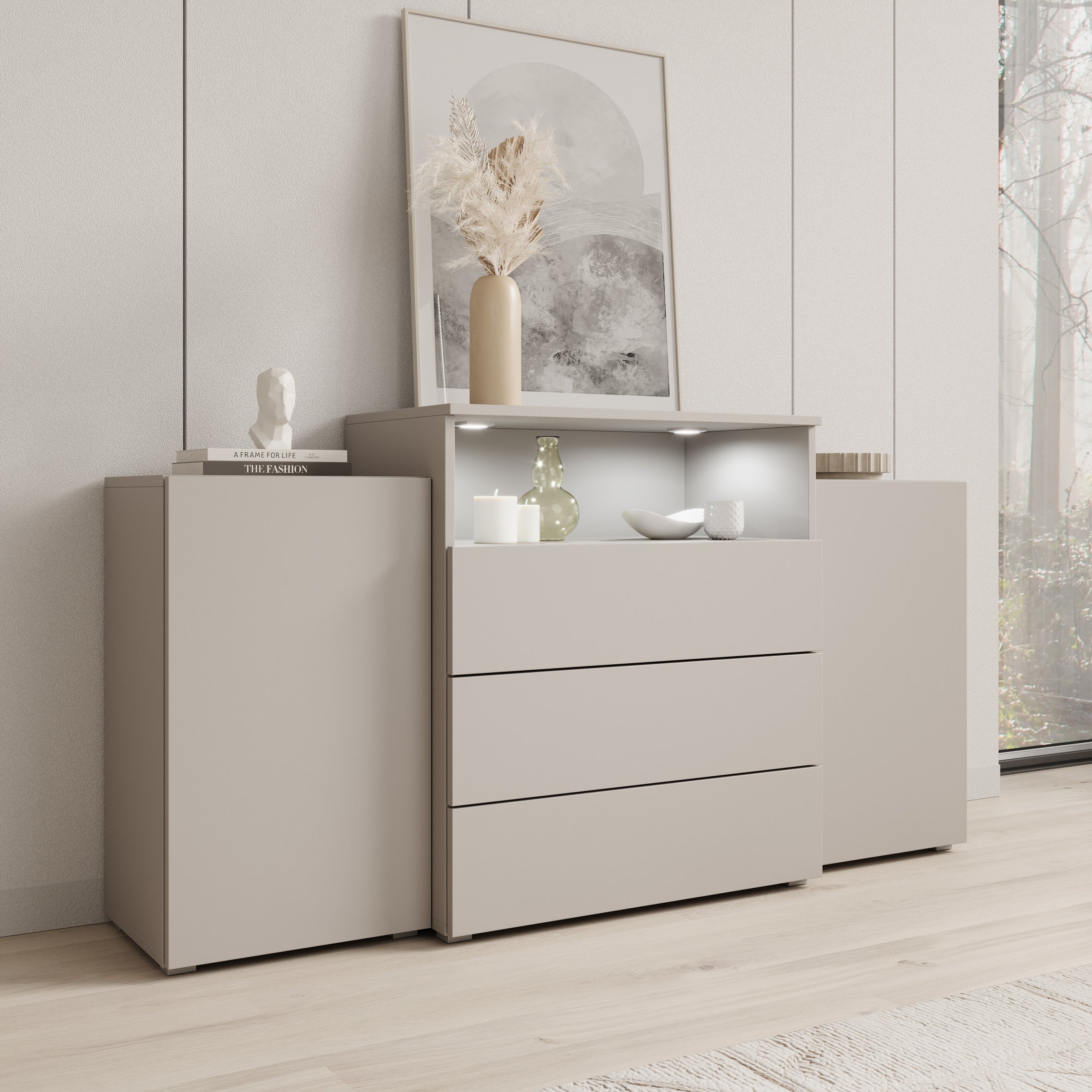 Universal - Dressoir met LED - Beige - 150x39x81 cm