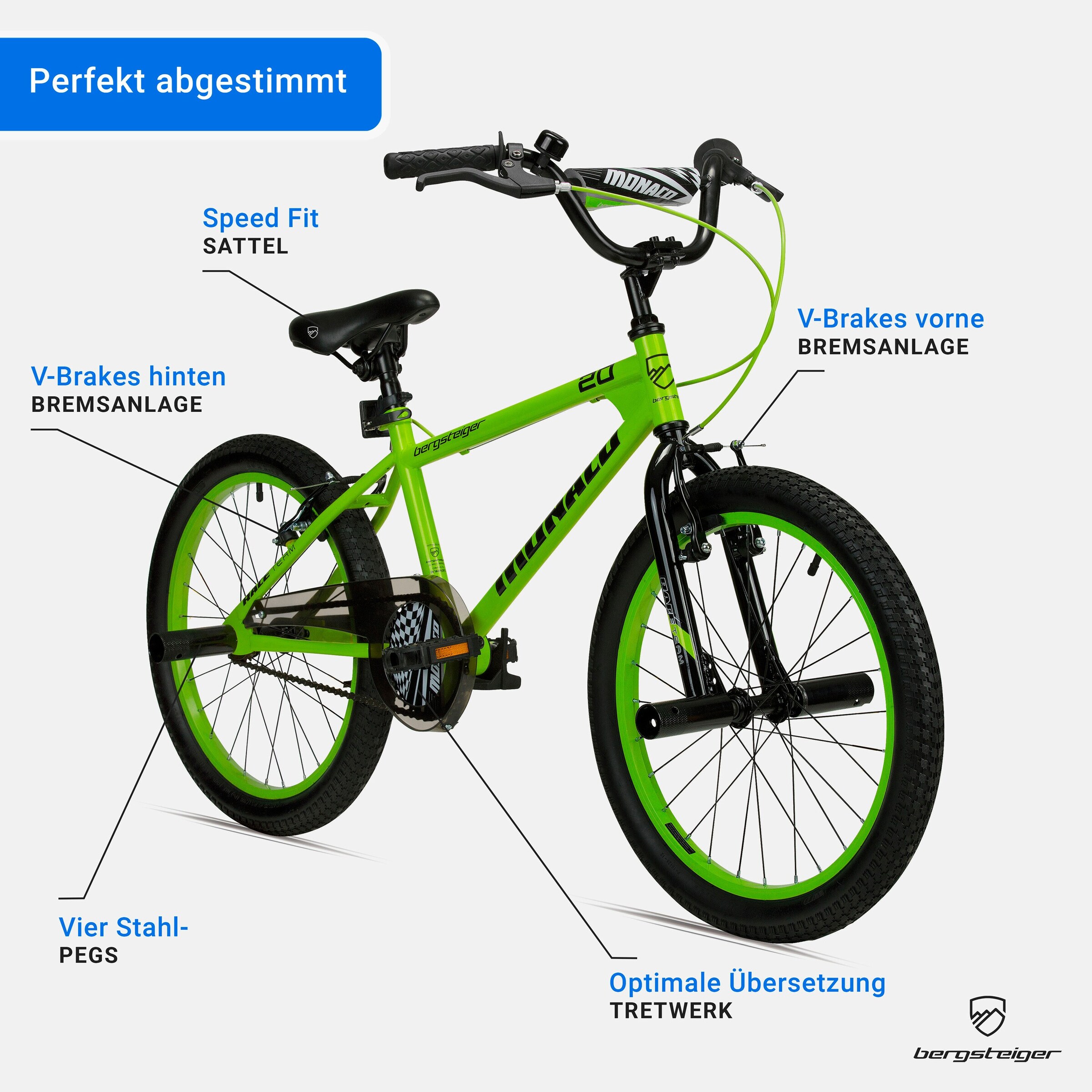 Bergsteiger Kinderfahrrad Monaco 20 Zoll | racing green