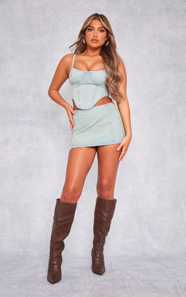 Corset En Denim À Ourlet Asymétrique