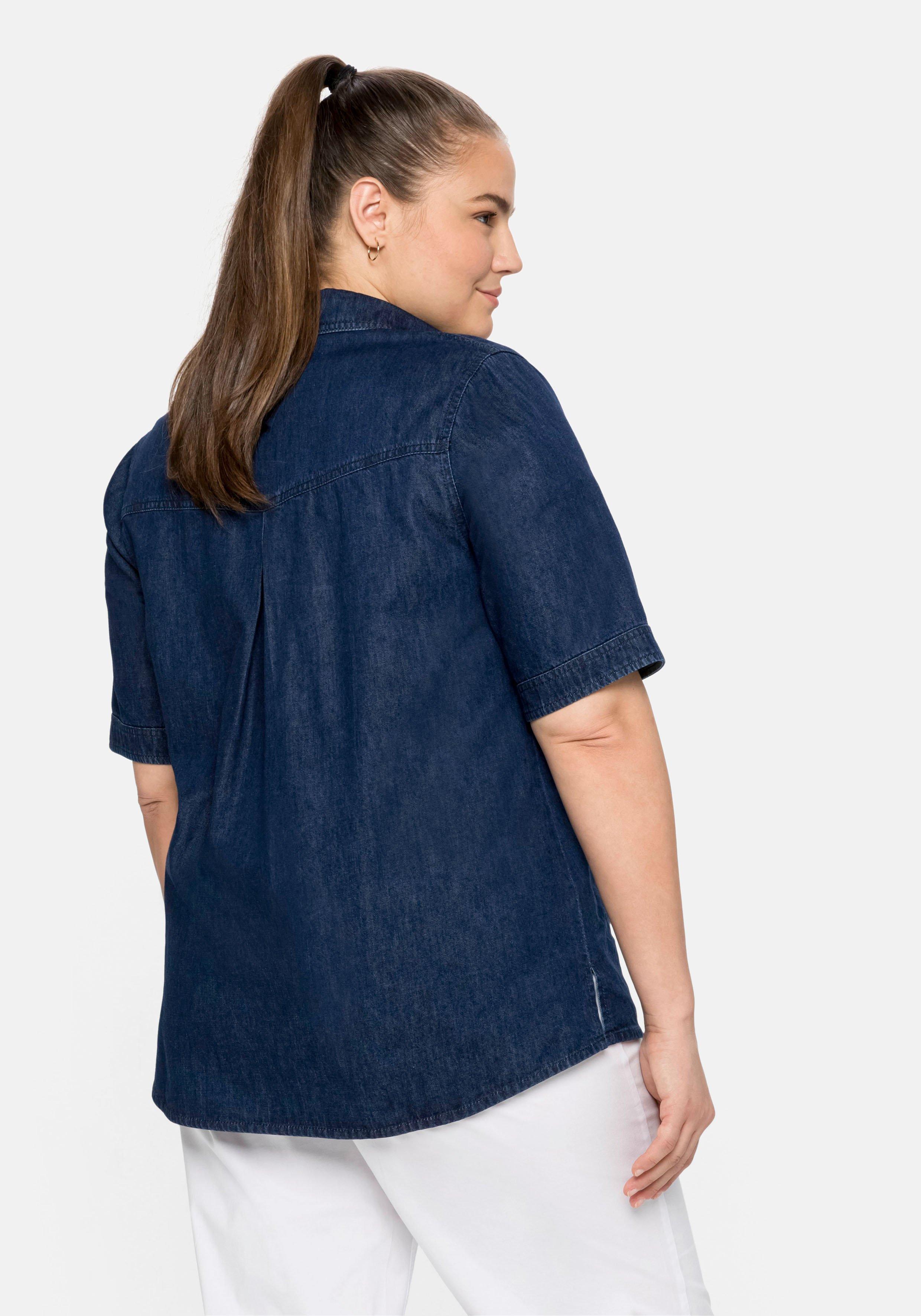 Jeansbluse mit Hemdkragen und Brusttaschen