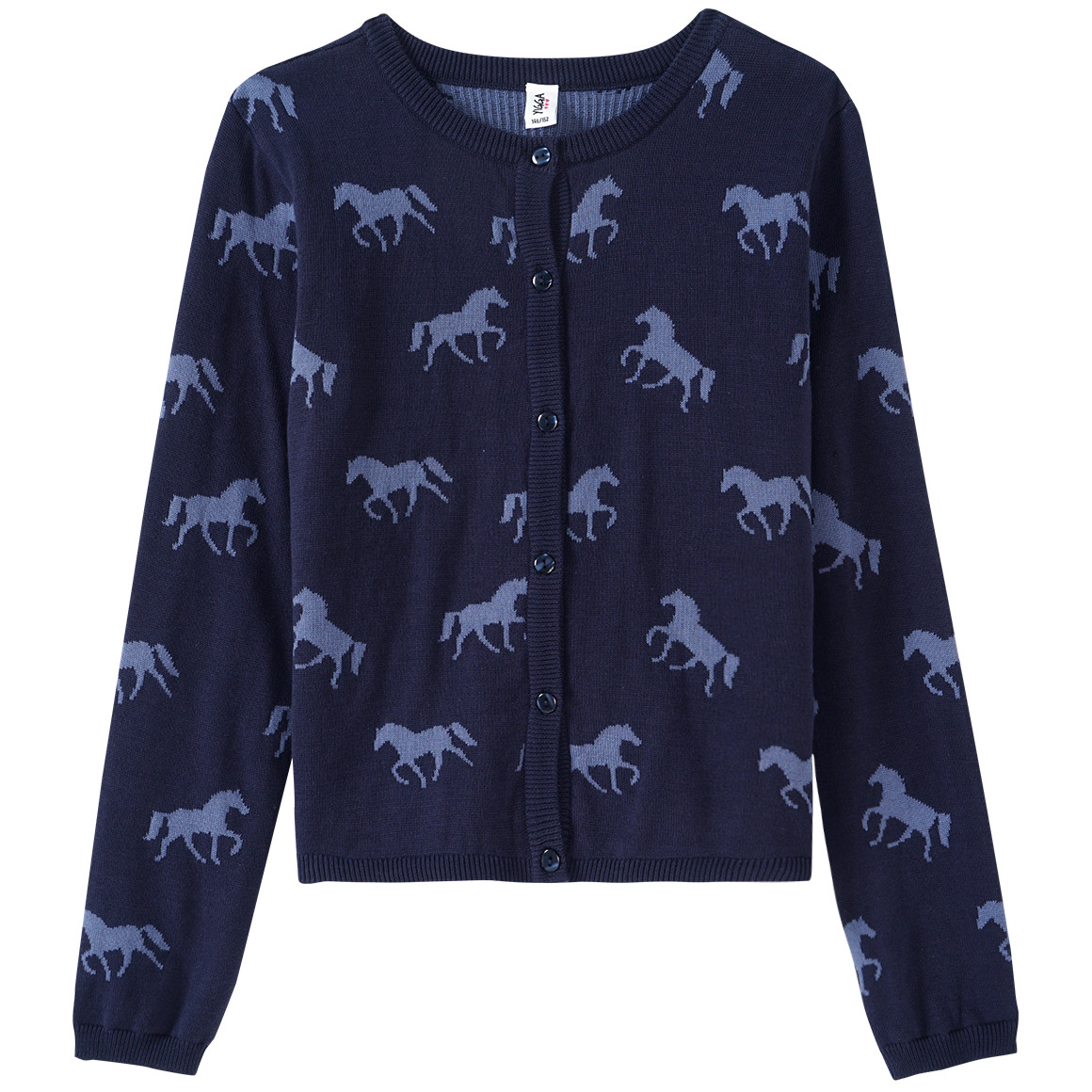 Yigga Mädchen Strickjacke mit Pferde-Allover dunkelblau / hellblau