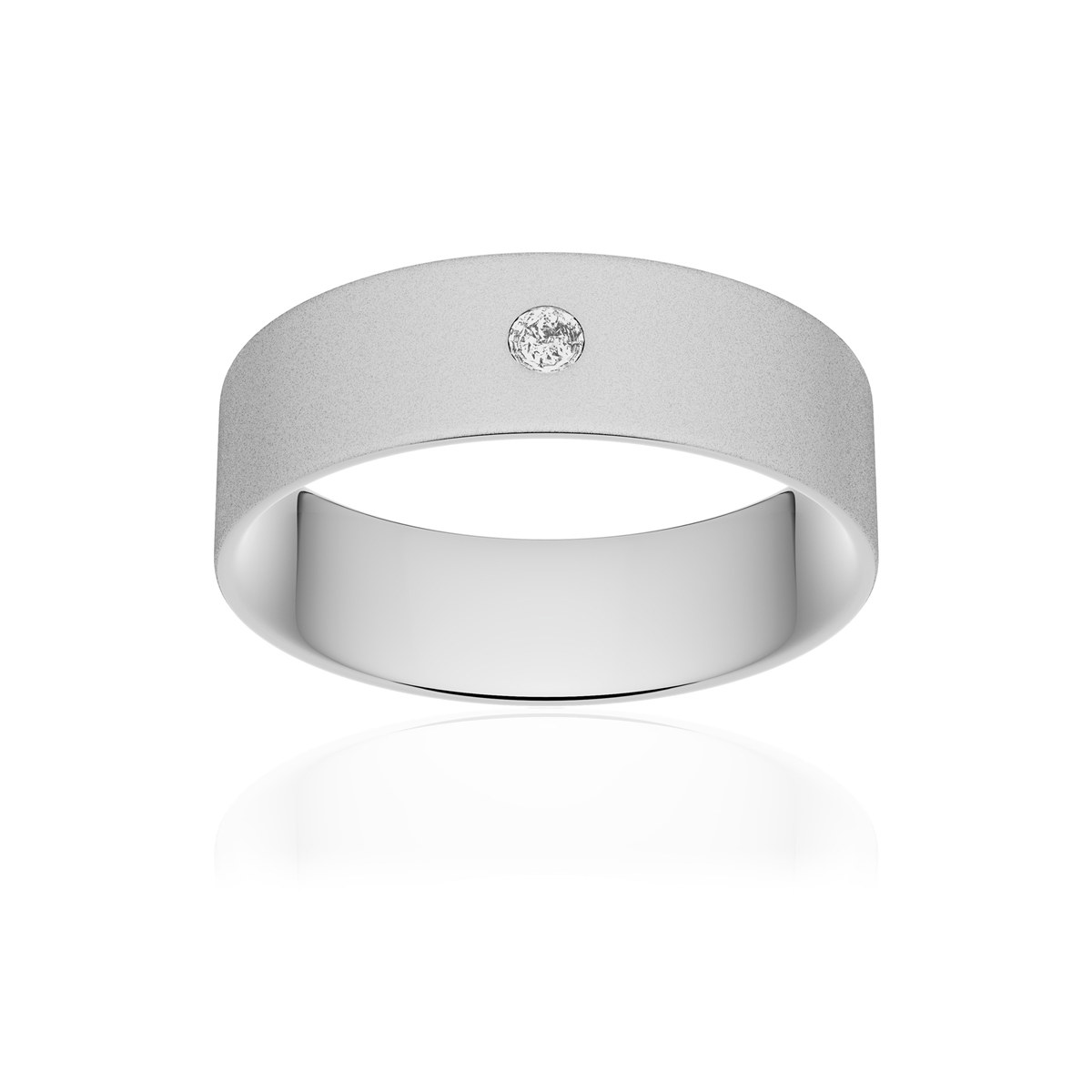 Alliance or 375 blanc sablé ruban plat confort 6mm diamant brillant