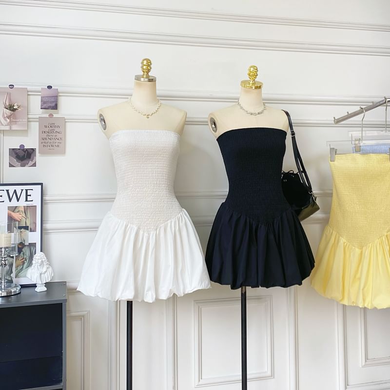 Iasia - Effen geplooide mini A-lijn buisjurk met plooien