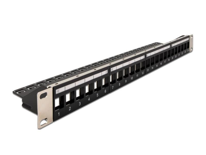 Delock Patchpanel Keystone 24 Port mit Entlastungsschiene 1 Delock 19″ Keystone Patchpanel 24 Port mit Entlastungsschiene schwarz