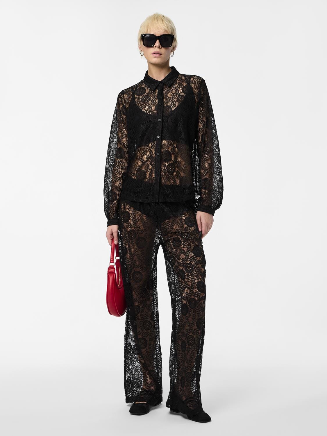 Pieces Pcolline Ls Lace Shirt 4633986 black